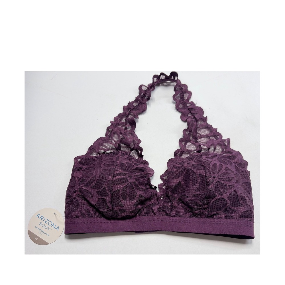 JCPenney Desert Sunset Purple Floral Lace Halter‎ Bralette Wireless Bra Medium